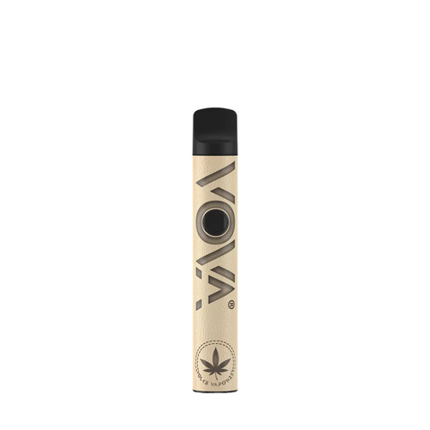 Geschlossener VOVA Cream Leather Vaporizer – modernes, hochwertiges Design in heller Lederoptik für effektives Kräuterverdampfen.