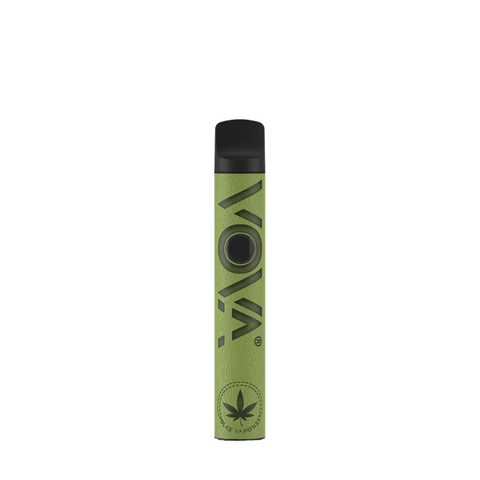 Geschlossener VOVA Green Leather Vaporizer – elegantes, minimalistisches Design für effektives Verdampfen von CBD Gras & Blüten.
