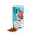 Sachet American Spirit de tabac à rouler, design bleu avec logo rouge et motif amérindien, posé à côté de tabac en vrac, sans additifs.